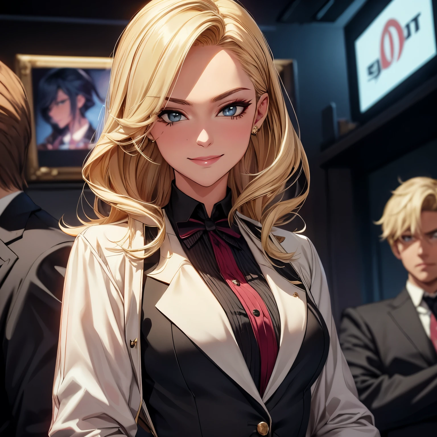 ZRPG Style Mafia Female Boss: A Masterpiece (1.2 Smiling Expression)

The short, blonde (1.2) woman portrays a Mafia Female Boss in an extraordinary 8K wallpaper. The highest quality, complex image showcases the Boss in a detailed cinematic light, with sharp focus accentuating her strong, confident aura. The wallpaper, with its rich, deep hues, exemplifies the perfect blend of realism and visual appeal, making it an ideal addition to any gaming set-up.

Cinema lighting brings out the intricate play of shadows and highlights, accentuating her sharp features and piercing