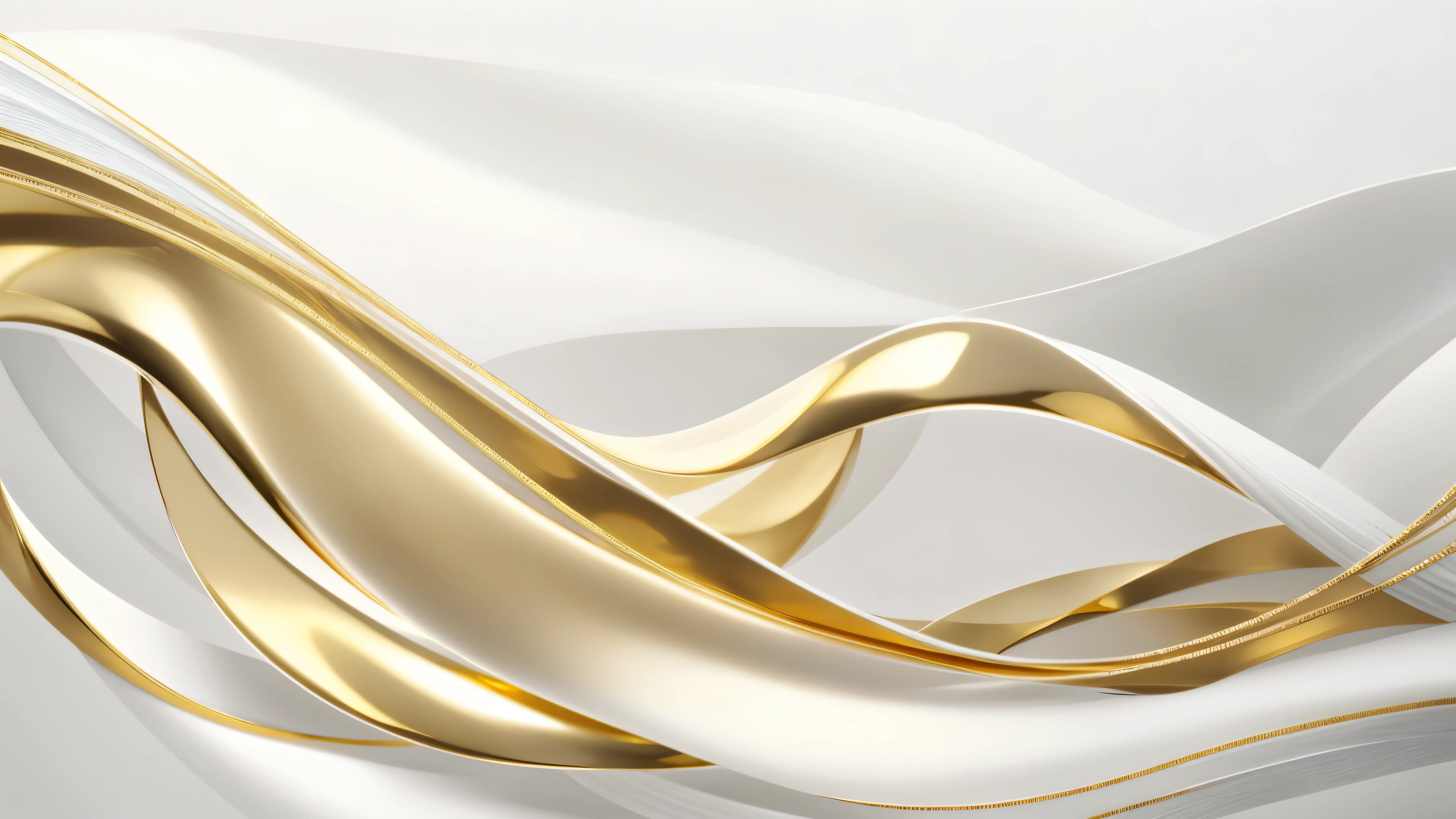 a close up of a Gold and white abstract design, Gold Line, silver White and Gold, golden and silver colors, Gold and white, Golden smooth material, Golden Curve Combination, White and Gold, Covered in shining gold and silver, golden and silver colors色调, golden and silver colors的形状, Covered with silky gold, ethereal golden and silver colors色调, Gold and luxury material light white and light amber translucent water drops,Rendered in Houdini tracing style。minimalist composition,Main color is white,Highlight joints and connections。The design uses smooth curves。Clear edges。