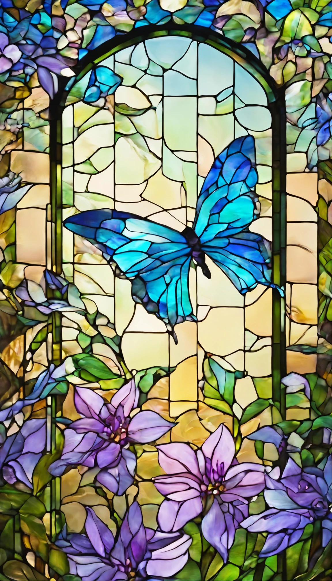 The background is greenblue,All expressed with jewels, the arrival of spring, various beautiful wisteria flowers,Swallowtail butterfly,
, angles looking up from below, various jewels falling from the sky, wonderful and beautiful superb view, slightly hazy, fantastic, high resolution, 8K, (best quality, highres, realistic:1.37), shiny metallic flowers, intricate and delicate petals, reflective surfaces, vibrant colors, intricate details, close-up view, surreal garden, surreal beauty, dreamy atmosphere, fine art, abstract botanicals, metallic sculpture, contrasting textures, ethereal glow