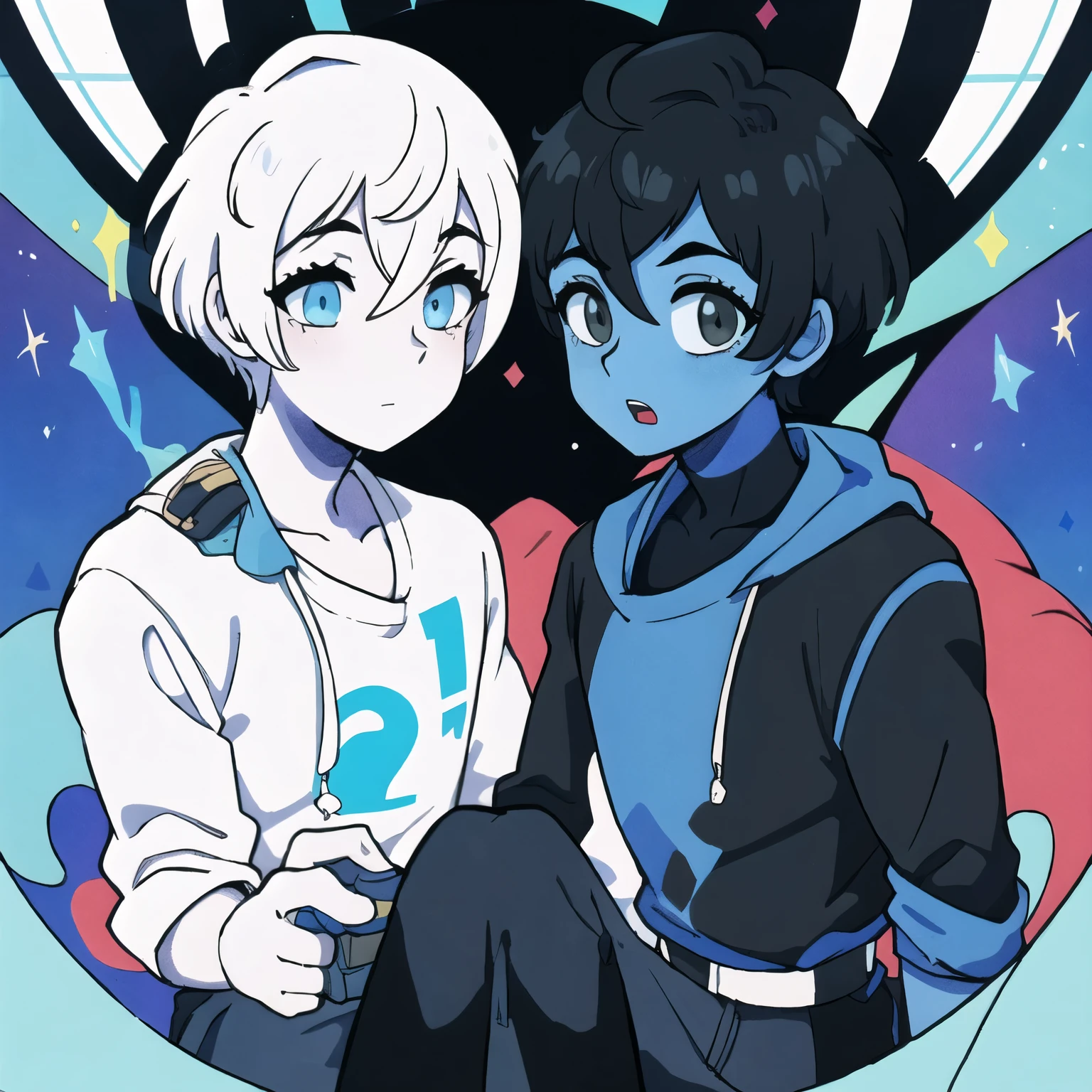 Centered, a 24-year-old boy , pelo corto color azul, con un cubrebocas ?????