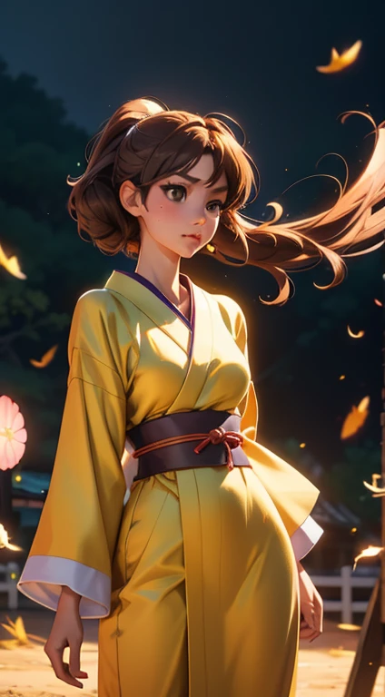 Pixar Style, Photos of stunningly beautiful Japanese female supermodels, Honey Eyes, Long, messy light brown hair, To flap one's hair, Close-up、Zoom in、Tight crop portrait, By foot (Runaway people in the fashion show scene々:1.2) wearing (Fluttering floral evening dress:1.3) (She has an expensive clutch bag in her hand:1.3) (Lighting - Gold:1.2) Background details of foreground objects (masterpiece:1.2) (Realistic:1.2) (Bokeh:1.2) (highest quality) (Color Grading) (Detailed skin:1.3) (Complex) (8k) (High resolution) (Cinema Lighting:1.3) (Sharp focus), Disheveled windblown hair, Cute big round reflective eyes, Pixar Render, Unreal Engine Cinematic Smooth, Complex詳細