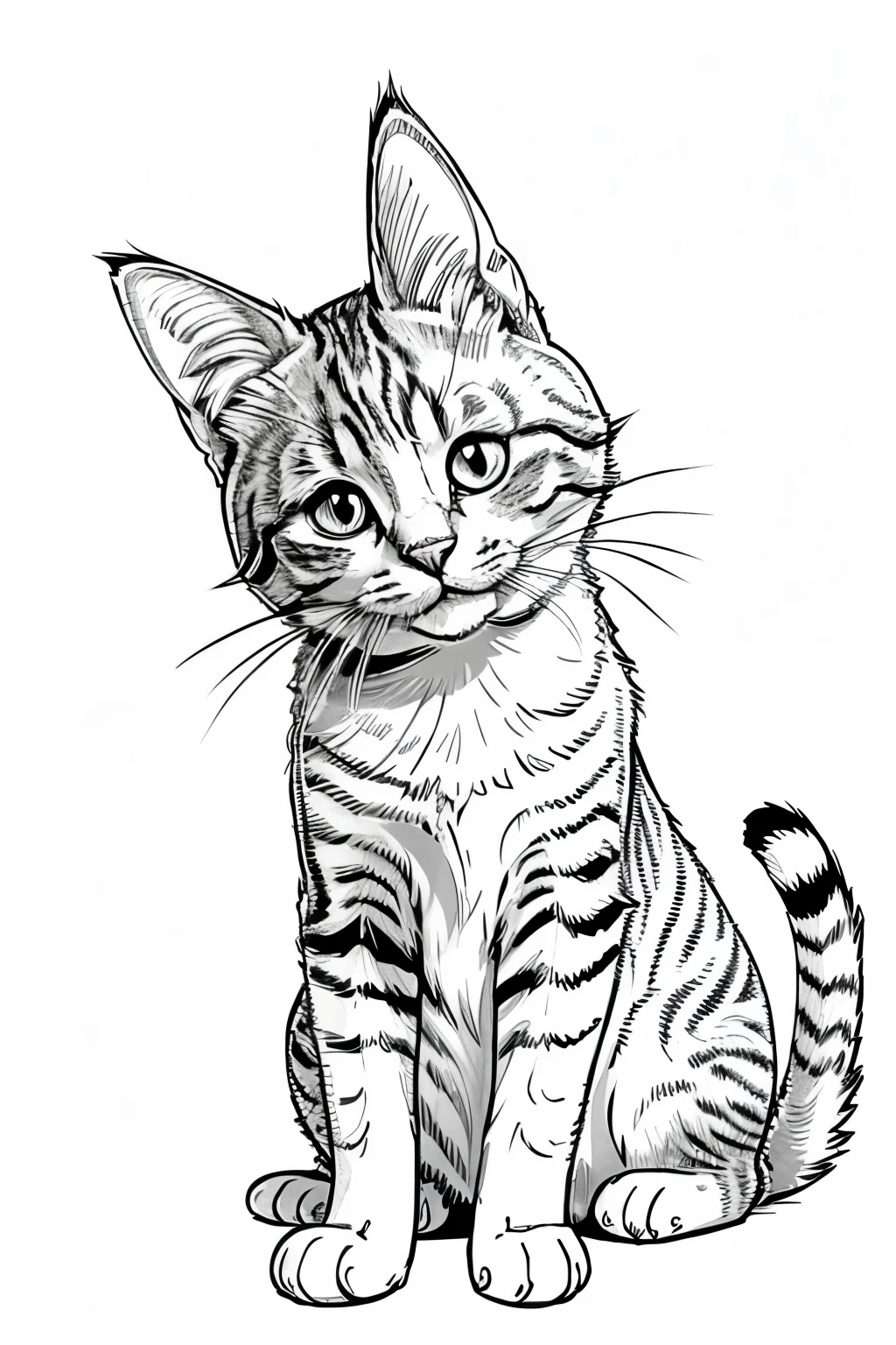 sketch cartoon of a cute cat for a coloring book for adults. no color.