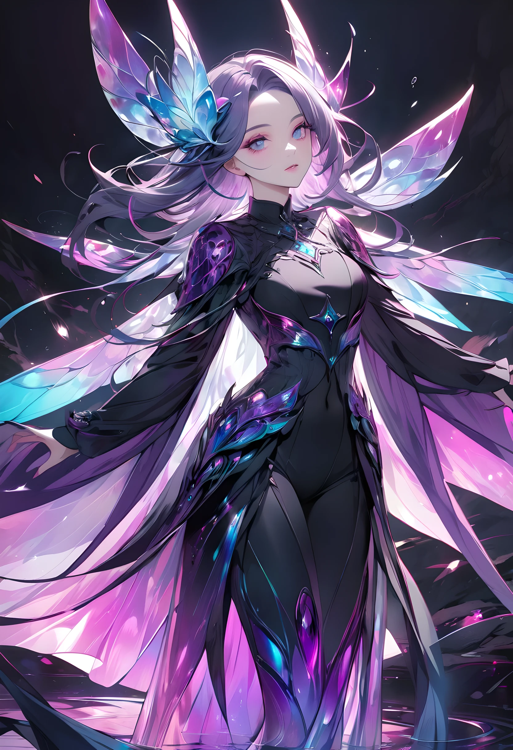 A woman in a purple and blue dress with wings - SeaArt AI