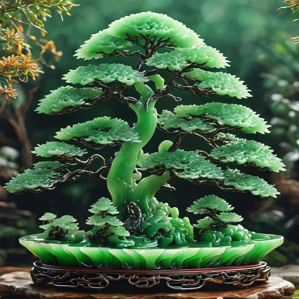 best quality, very good, 16K, ridiculous, Extremely detailed, Gorgeous pine tree，Monk，Made of translucent jadeite, Background grassland（（A masterpiece full of fantasy elements）））， （（best quality））， （（Intricate details））（8k）