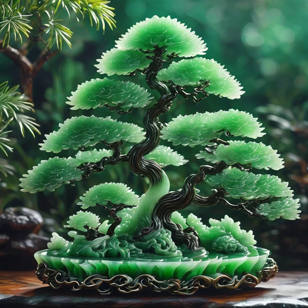 best quality, very good, 16K, ridiculous, Extremely detailed, Gorgeous pine tree，Monk，Made of translucent jadeite, Background grassland（（A masterpiece full of fantasy elements）））， （（best quality））， （（Intricate details））（8k）