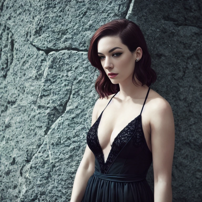 A stunning intricate full color portrait of Stoya as Shelob, wearing a black gown, deep cleavage,, epic character composition, by ilya kuvshinov, alessio albi, nina masic, sharp focus, natural lighting, subsurface scattering, f2, 35mm, film grain, woStoya