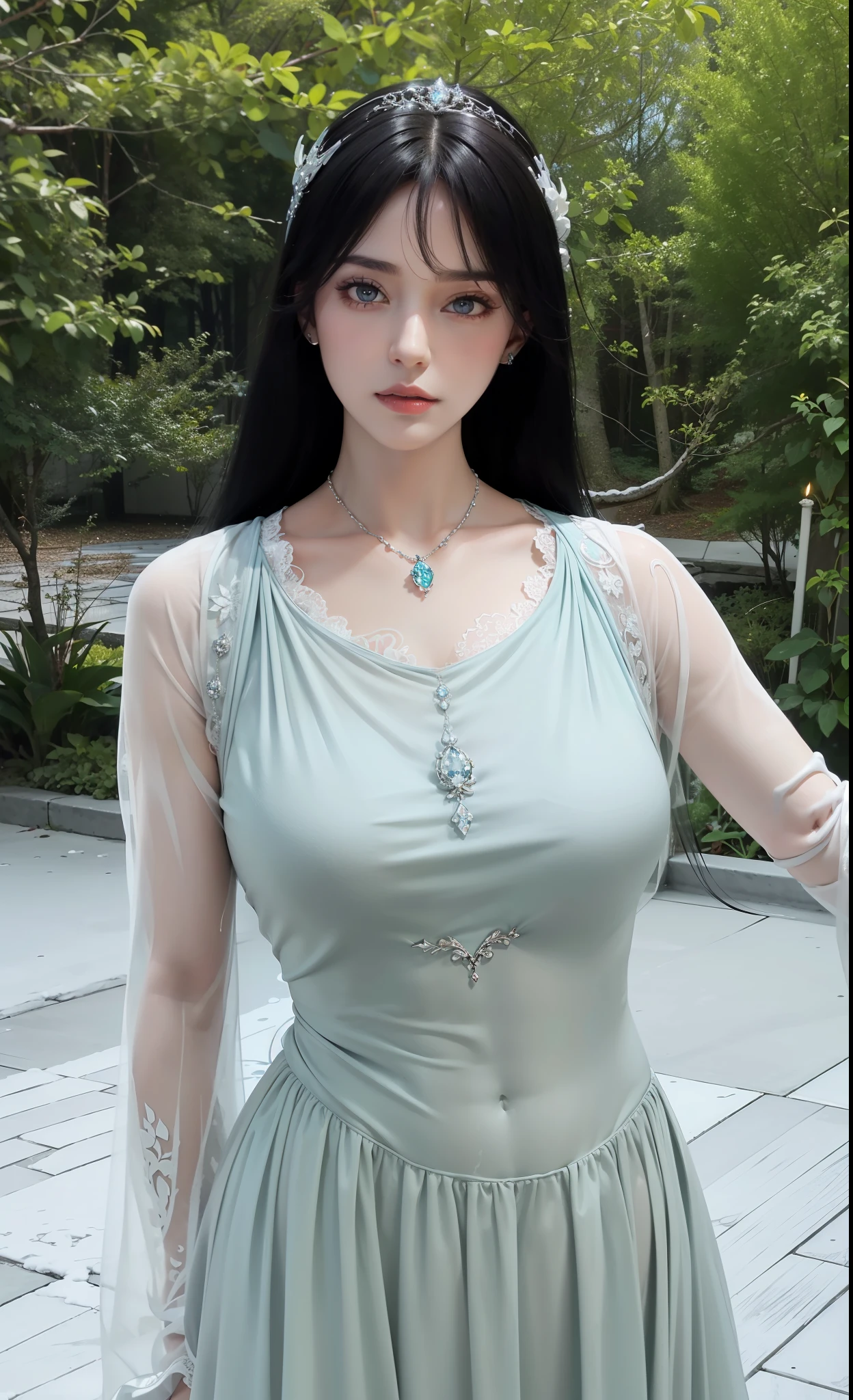 Beautiful woman with perfect body：1.4，Layered Hairstyle，Prominent cleavage：1.5，Highly detailed face and skin textures，Double eyelids，Skin Whitening，Long hair，Whitened long legs，Bellyband，Sexy goddess，(Moist skin, Wet clothes, wet hair:1.5)