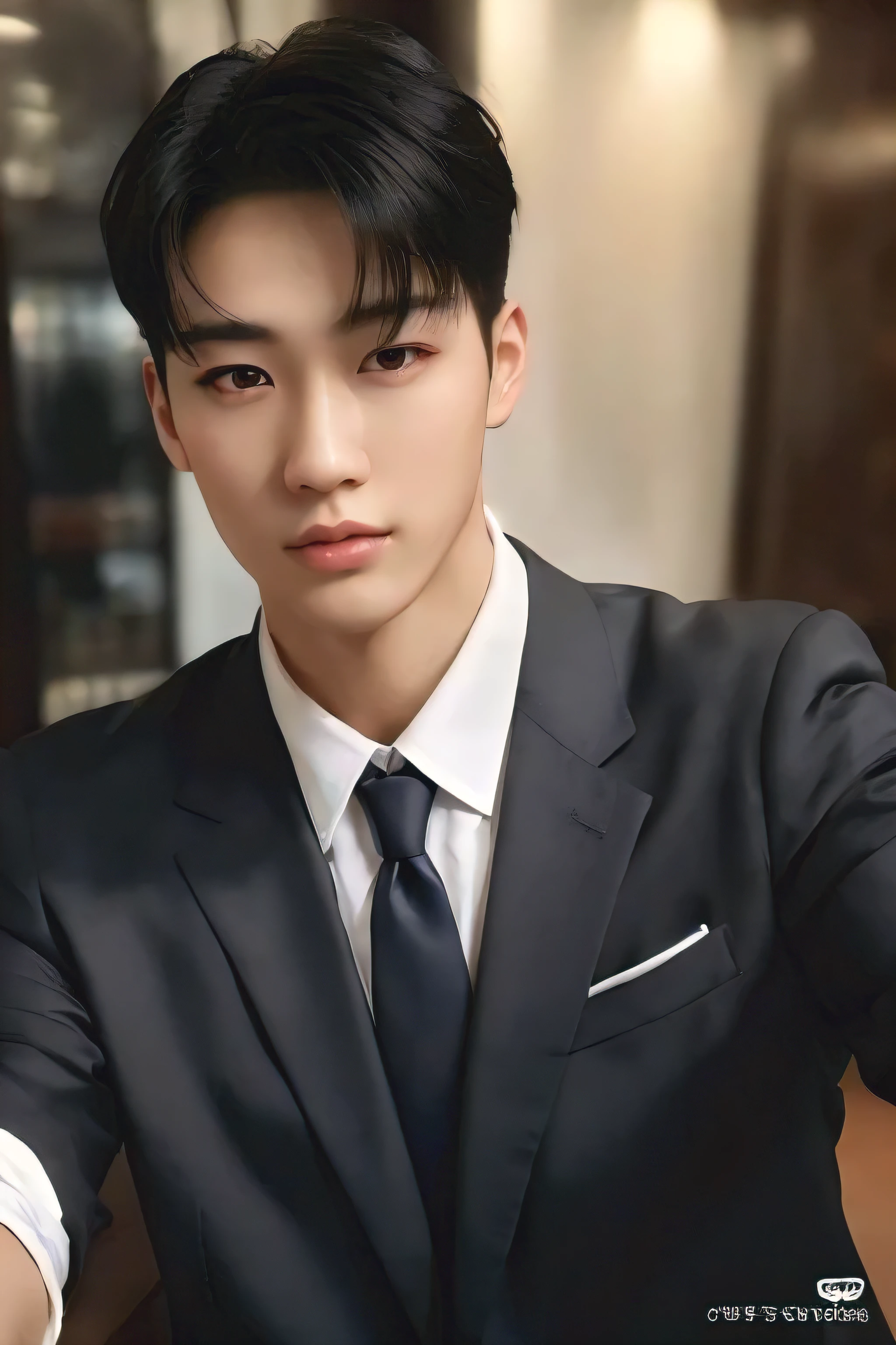 (best quality,4k,8k,highres,masterpiece:1.2),ultra-detailed,realistic eyes,realistic portrait,detailed hair,beautiful detailed lips,Asian boy with short black hair,stylish clothing,casual pose,natural lighting,subtle color tones,contemporary aesthetic,subtle brushstrokes,with a hint of blue,