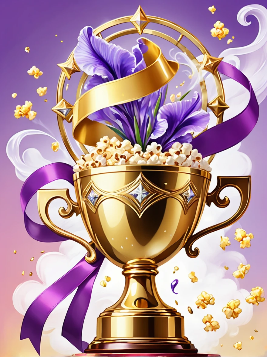 (((Crazy illustration abstract gold trophy:1.3)))，(((Trophy decoration effect:1.3)))，(((Wear ribbons:1.3)))，Timeless fantasy style，Dizziness symbol，Iris，White smoke with various odors，Popcorn，lavender blush，Artistic Color，Diamond Shape，Dots inside，Paradise in Paradise，shelter，high resolution，Colorful brushstrokes，The truest，Details of the origins and consequences of the absurd，ridiculous resolution，Showing a willingness to sacrifice&#39;of life，Pretend to be brave and fearless，The atmosphere disappeared quietly，Creation of Hell，paradise of despair，and madness，Background Secret Stone Sculpture Broken，Light and Shadow，Confusing the Light of Truth，The brilliance of countless star fragments，Illustration showing justice and stupidity，Mad Wolf，Seamless dark fantasy smoke，Dazzling fantasy garden illustration，Sad flower，Reverberation Reflection