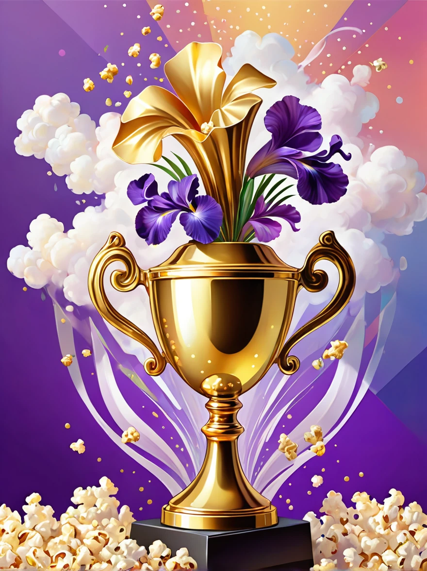 (((Crazy illustration abstract gold trophy:1.3)))，(((Trophy decoration effect:1.3)))，(((Wear ribbons:1.3)))，Timeless fantasy style，Dizziness symbol，Iris，White smoke with various odors，Popcorn，lavender blush，Artistic Color，Diamond Shape，Dots inside，Paradise in Paradise，shelter，high resolution，Colorful brushstrokes，The truest，Details of the origins and consequences of the absurd，ridiculous resolution，Showing a willingness to sacrifice&#39;of life，Pretend to be brave and fearless，The atmosphere disappeared quietly，Creation of Hell，paradise of despair，and madness，Background Secret Stone Sculpture Broken，Light and Shadow，Confusing the Light of Truth，The brilliance of countless star fragments，Illustration showing justice and stupidity，Mad Wolf，Seamless dark fantasy smoke，Dazzling fantasy garden illustration，Sad flower，Reverberation Reflection