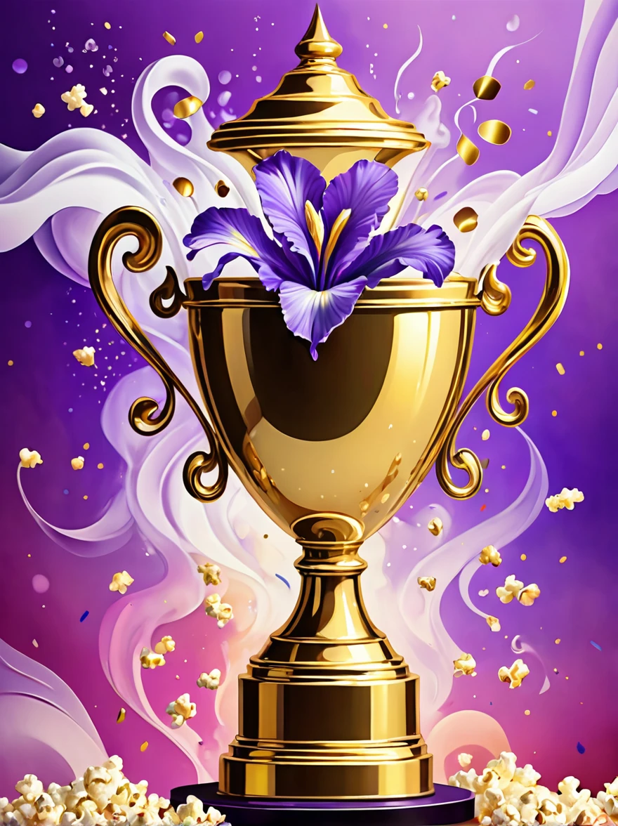 (((Crazy illustration abstract gold trophy:1.3)))，(((Trophy decoration effect:1.3)))，(((Wear ribbons:1.3)))，Timeless fantasy style，Dizziness symbol，Iris，White smoke with various odors，Popcorn，lavender blush，Artistic Color，Diamond Shape，Dots inside，Paradise in Paradise，shelter，high resolution，Colorful brushstrokes，The truest，Details of the origins and consequences of the absurd，ridiculous resolution，Showing a willingness to sacrifice&#39;of life，Pretend to be brave and fearless，The atmosphere disappeared quietly，Creation of Hell，paradise of despair，and madness，Background Secret Stone Sculpture Broken，Light and Shadow，Confusing the Light of Truth，The brilliance of countless star fragments，Illustration showing justice and stupidity，Mad Wolf，Seamless dark fantasy smoke，Dazzling fantasy garden illustration，Sad flower，Reverberation Reflection