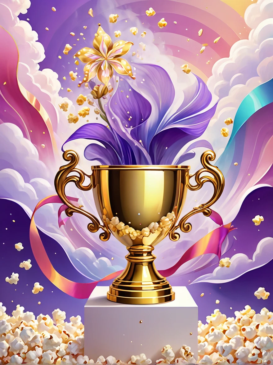 (((Crazy illustration abstract gold trophy:1.3)))，(((Trophy decoration effect:1.3)))，(((Wear ribbons:1.3)))，Timeless fantasy style，Dizziness symbol，Iris，White smoke with various odors，Popcorn，lavender blush，Artistic Color，Diamond Shape，Dots inside，Paradise in Paradise，shelter，high resolution，Colorful brushstrokes，The truest，Details of the origins and consequences of the absurd，ridiculous resolution，Showing a willingness to sacrifice&#39;of life，Pretend to be brave and fearless，The atmosphere disappeared quietly，Creation of Hell，paradise of despair，and madness，Background Secret Stone Sculpture Broken，Light and Shadow，Confusing the Light of Truth，The brilliance of countless star fragments，Illustration showing justice and stupidity，Mad Wolf，Seamless dark fantasy smoke，Dazzling fantasy garden illustration，Sad flower，Reverberation Reflection