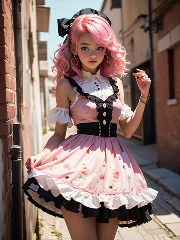 Cute super delicate girl in a ****ta dress with pink hair. Calidad de imagen ultraalta de 8K, textura delicada, fondo blanco puro.