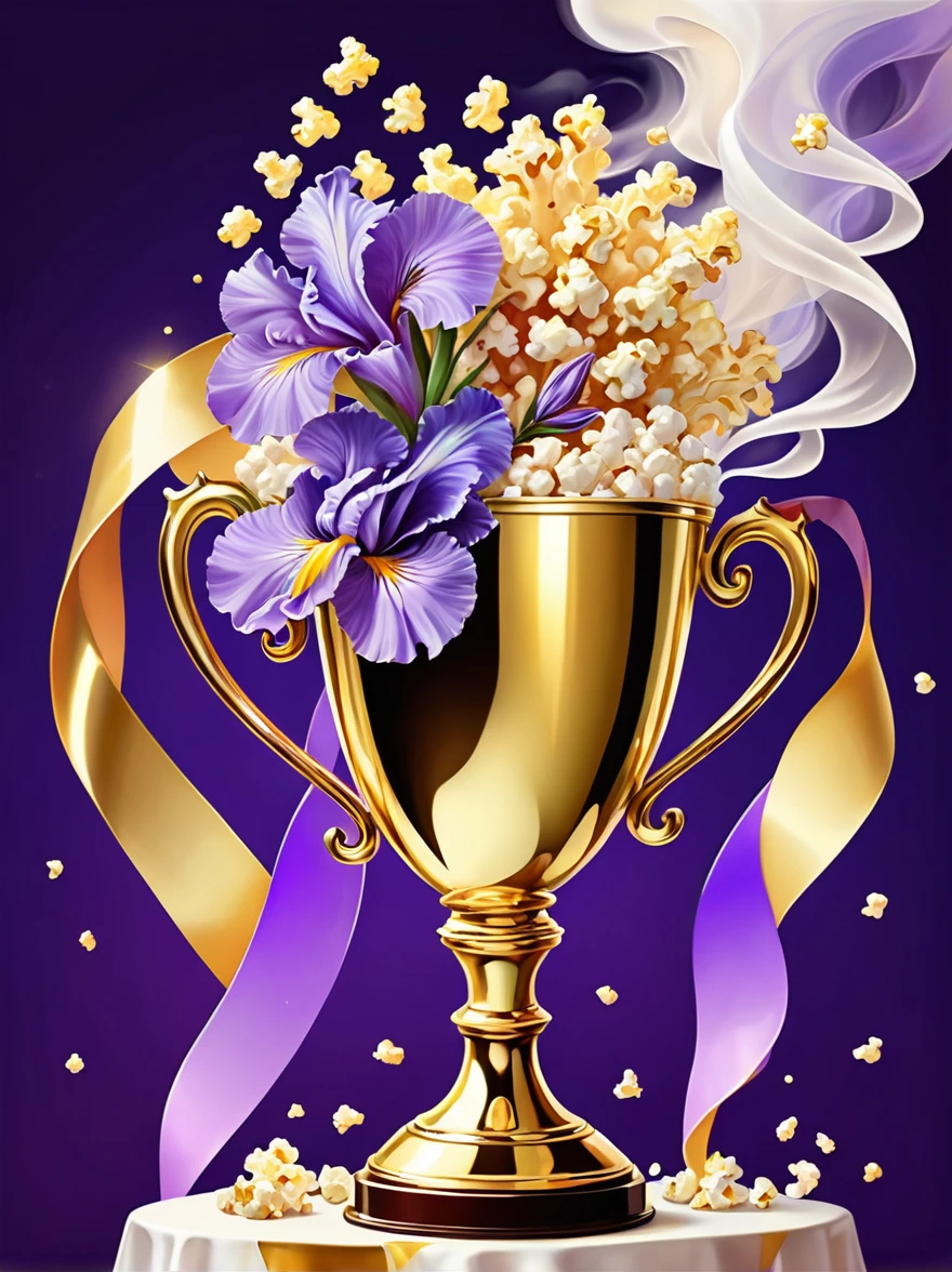 (((Crazy illustration abstract gold trophy:1.3)))，(((Trophy decoration effect:1.3)))，(((Wear ribbons:1.3)))，Timeless fantasy style，Dizziness symbol，Iris，White smoke with various odors，Popcorn，lavender blush，Artistic Color，Diamond Shape，Dots inside，Paradise in Paradise，shelter，high resolution，Colorful brushstrokes，The truest，Details of the origins and consequences of the absurd，ridiculous resolution，Showing a willingness to sacrifice&#39;of life，Pretend to be brave and fearless，The atmosphere disappeared quietly，Creation of Hell，paradise of despair，and madness，Background Secret Stone Sculpture Broken，Light and Shadow，Confusing the Light of Truth，The brilliance of countless star fragments，Illustration showing justice and stupidity，Mad Wolf，Seamless dark fantasy smoke，Dazzling fantasy garden illustration，Sad flower，Reverberation Reflection