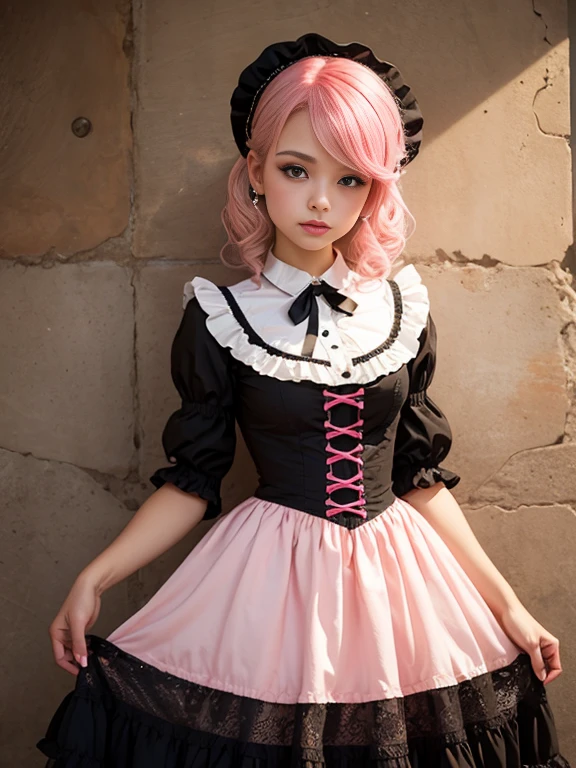 Linda ta, super delicate in a loliress with pink hair. Calidad de imagen ultra alta de 8K, textura delicada, fondo blanco puro.