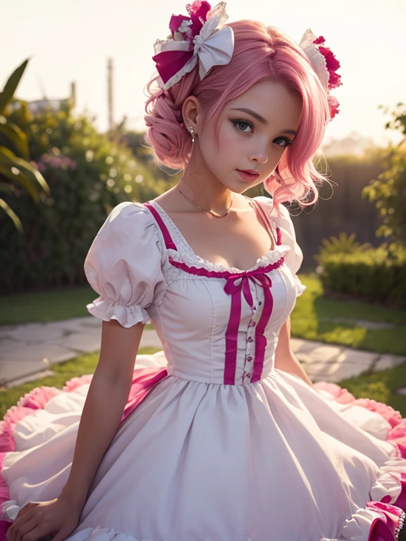 Linda ta, super delicate in a loliress with pink hair. Calidad de imagen ultra alta de 8K, textura delicada, fondo blanco puro.