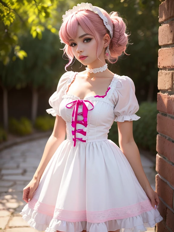 Linda lolita, super delicate in a lolita dress with pink hair. Calidad de imagen ultra alta de 8K, textura delicada, fondo blanco puro.