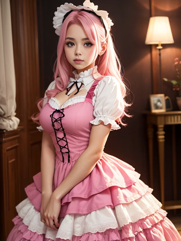 Linda lolita, super delicate in a lolita dress with pink hair. Calidad de imagen ultra alta de 8K, textura delicada, detalles ultrafinos fondo blanco puro.