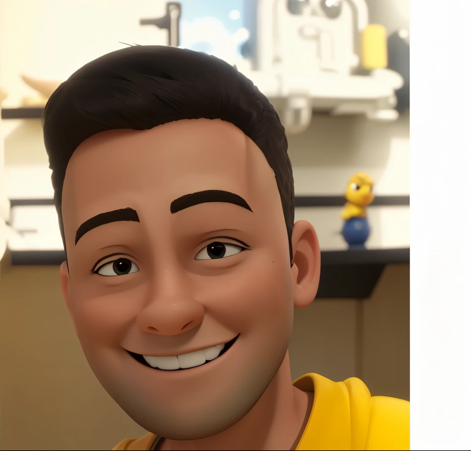 um garoto feliz e fofo com cabelo curto, vestindo uma fantasia espacial, , fundo branco, the , tom, estilo pixar, 3d, desenhos animados, rosto detalhado, asymmetric 16k
