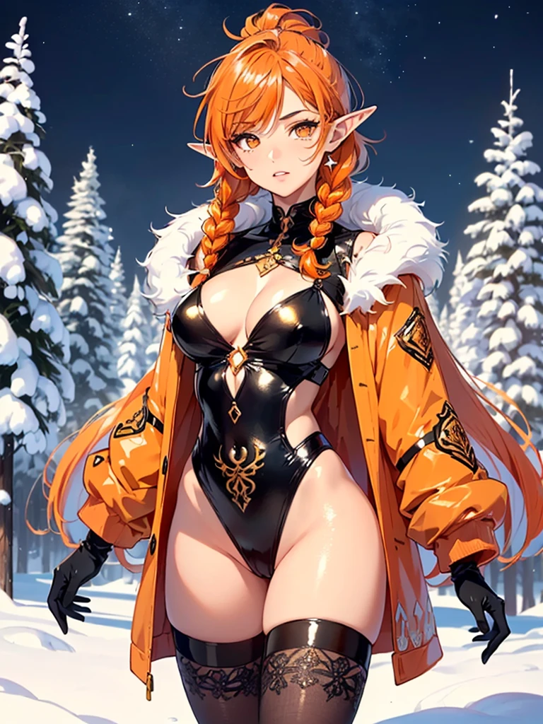 cute  elf,(((little ,tiny little body,little))),(((6 ))),((anime elf  with extremely cute and beautiful orange hair)), (((elf))), (((elf ears))),

(((flat chest))),((((orange hair:1.35,messy orange hair,long hair,huge braids,colored inner hair,ear breathing)))),(((orange_eyes:1.3))),intricate eyes,beautiful detailed eyes,symmetrical eyes,big eyes:1.5,(((lustrous skin:1.5,bright skin: 1.5,skin tanned,shiny skin,very shiny skin,shiny body,plastic glitter skin,exaggerated shiny skin,illuminated skin))),(detailed body,(detailed face)),

cute,slutty,erotic,daring,(((nsfw))),

zettai ryouiki,revealing clothing,show skin,(((Sexy orange coat, orange coat outfit, wearing a orange coat:1.3,orange winter coat))), ((orange mini-skirt,orange mini skirt with furry edge,visible thong straps)),(white gloves,orange clothes,semi-naked,with little orange clothing,((((furry edge clothing)))),(((intricate outfit,intricate clothes,embroidered outfit,ornate outfit))),

(dynamic pose:1.0),embarrassed,(centered,scale to fit dimensions,Rule of thirds),

((snowy pine forest at night)),with dark stormy clouds,winter,scenery:1.25,((snow forest background)),Christmas tree,

highres,sharp focus,(ultra detailed,extremely detailed),(photorealistic artwork:1.37),(extremely detailed CG unity 8k wallpaper),(((vibrant colors,vibrant theme))),(intricate),(masterpiece),(best quality),