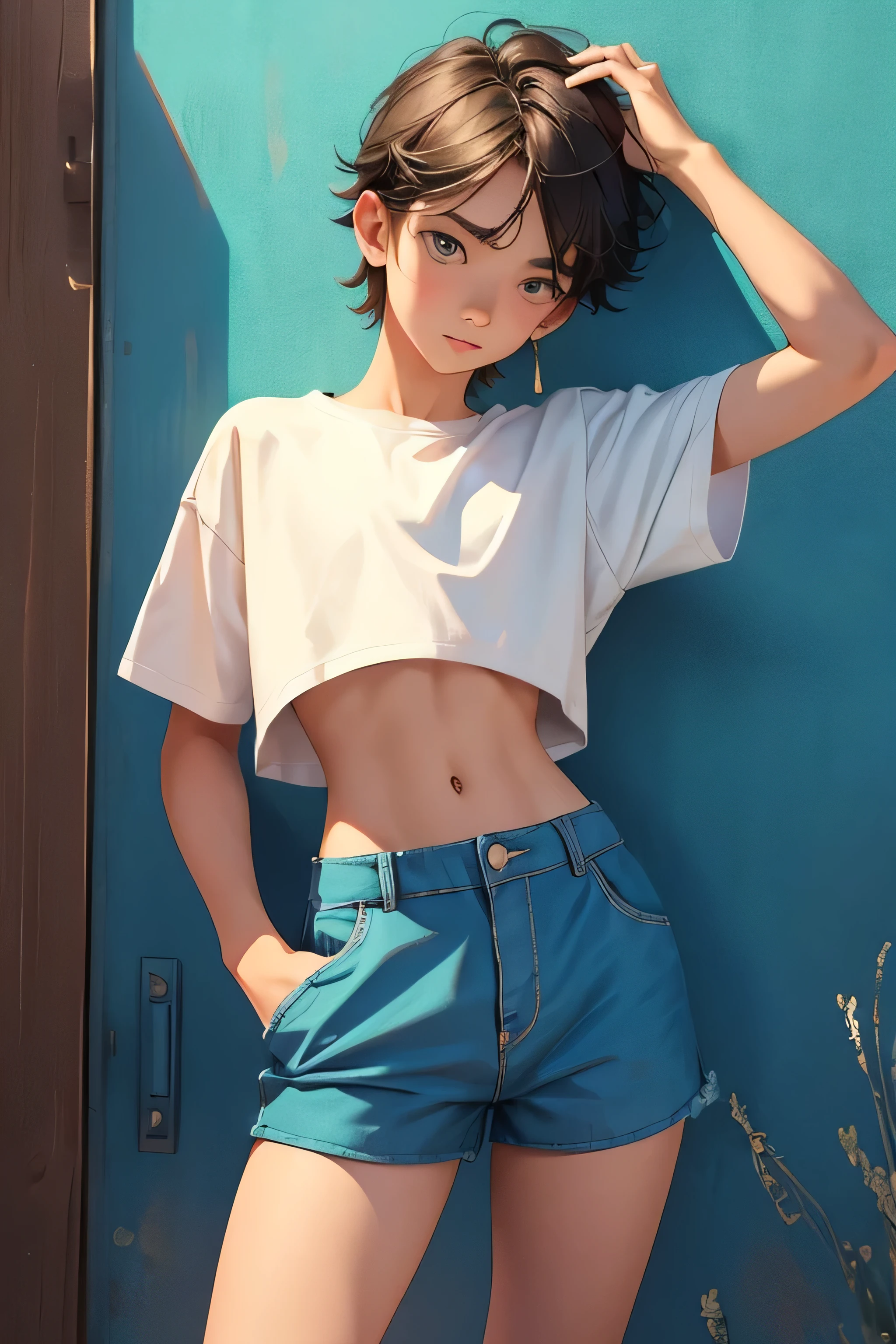 Teen boy ************, boy wears a crop top and too very short shorts,