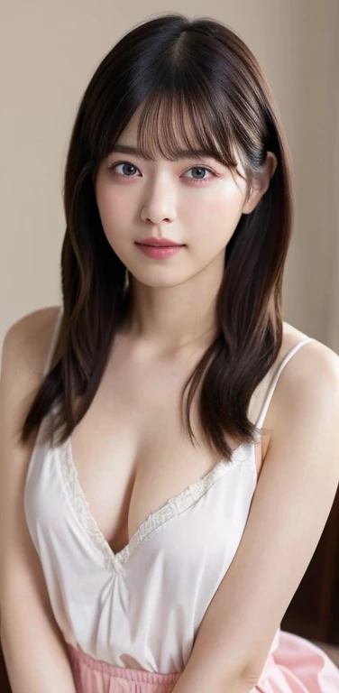 (8k), (highest quality: 1.2), (Realistic), (Realistic: 1.37), Ultra-high resolution,RAW Photos、 1 girl, Head to knee photo、cute, smile, Mouth closed, Beautiful details, Beautiful Nose, whole body, Wet Hair, Giant Dulcefo, pork, , (Small breasts)、Flat Chest、Breast like a 、Tight blouse that clings to the breasts、Nipples are visible through the、Voluptuous thighs、Odd Eye、Heterochromia iridis