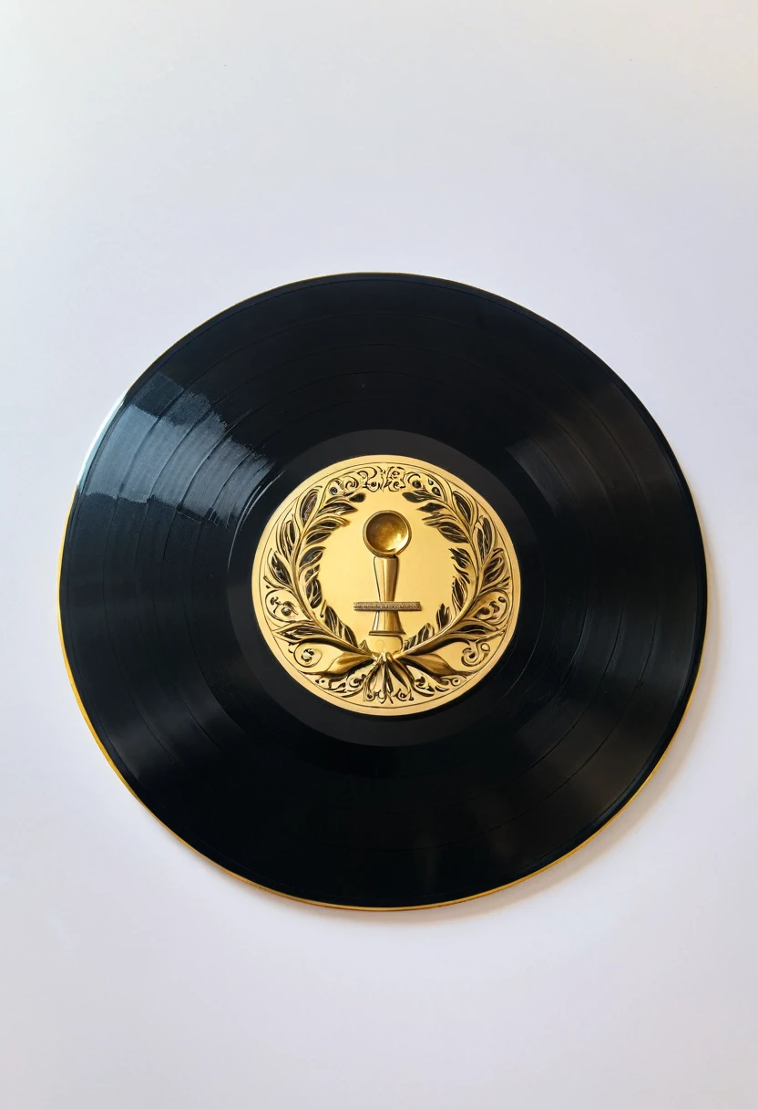 Golden Trophy, (Black vinyl record), minimalism art, (masterpiece, best quality, Professional, perfect composition, very aesthetic, absurdres, ultra-detailed, intricate details:1.3)