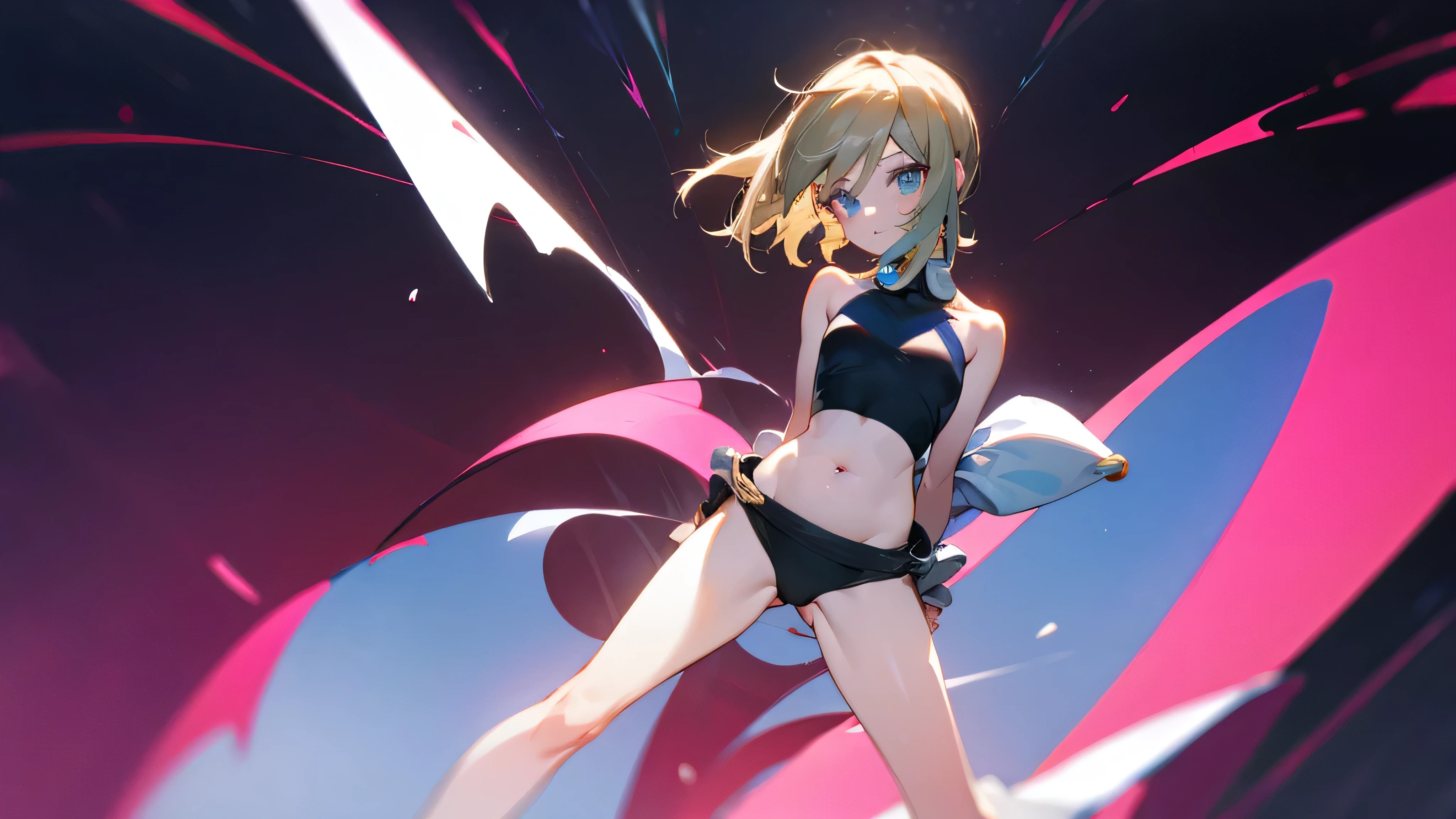 1 girl、Thin legs、belly button、Put your arms behind your back
