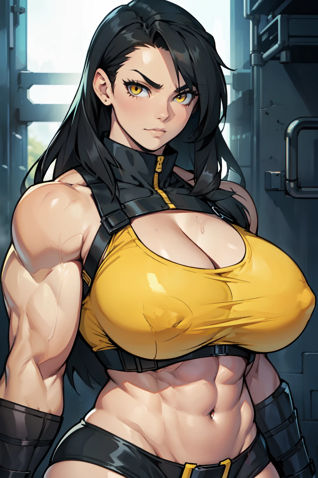 muscular muscular muscular huge breasts huge breasts huge breasts thick thick thick pale skin black hair yellow eyes 