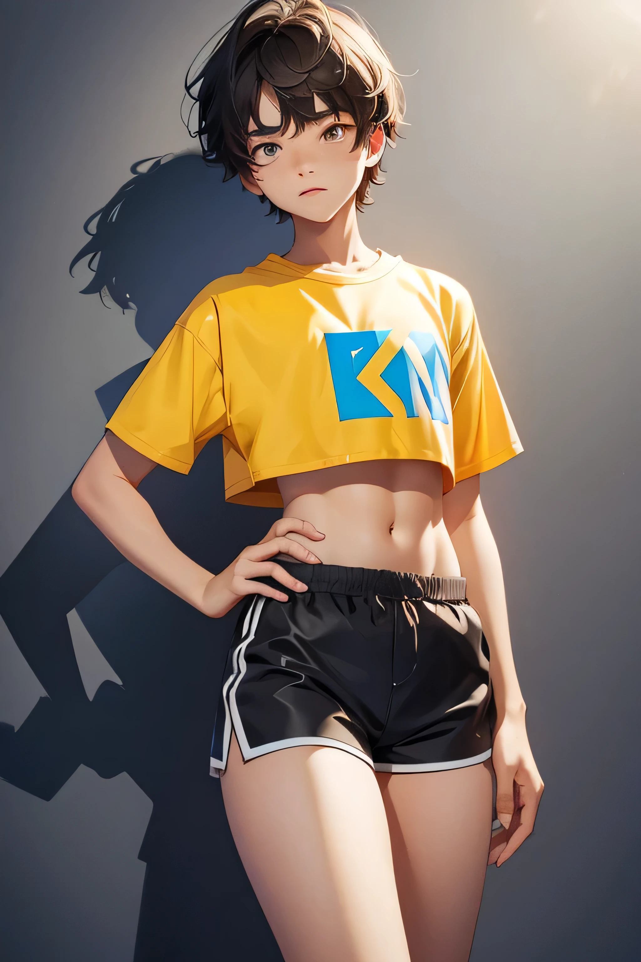 boy 14 yy wears a crop top and too very short shorts,