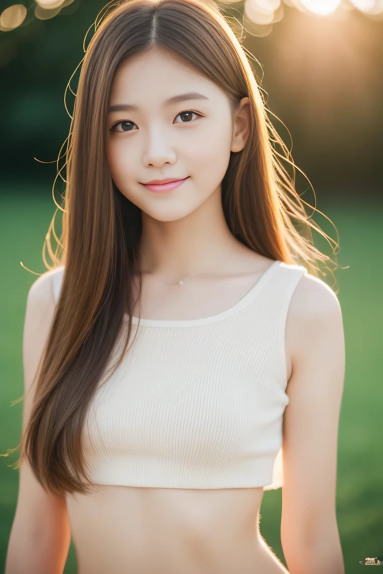 Girls、drill hair、Brown hair、A slight smil、cute little、((top-quality、8K、masterpiece:1.3))、sharp focus:1.2、An ultra-high picture quality、top-quality、masterpiece、natural soft light、The upper part of the body、the setting sun, ,