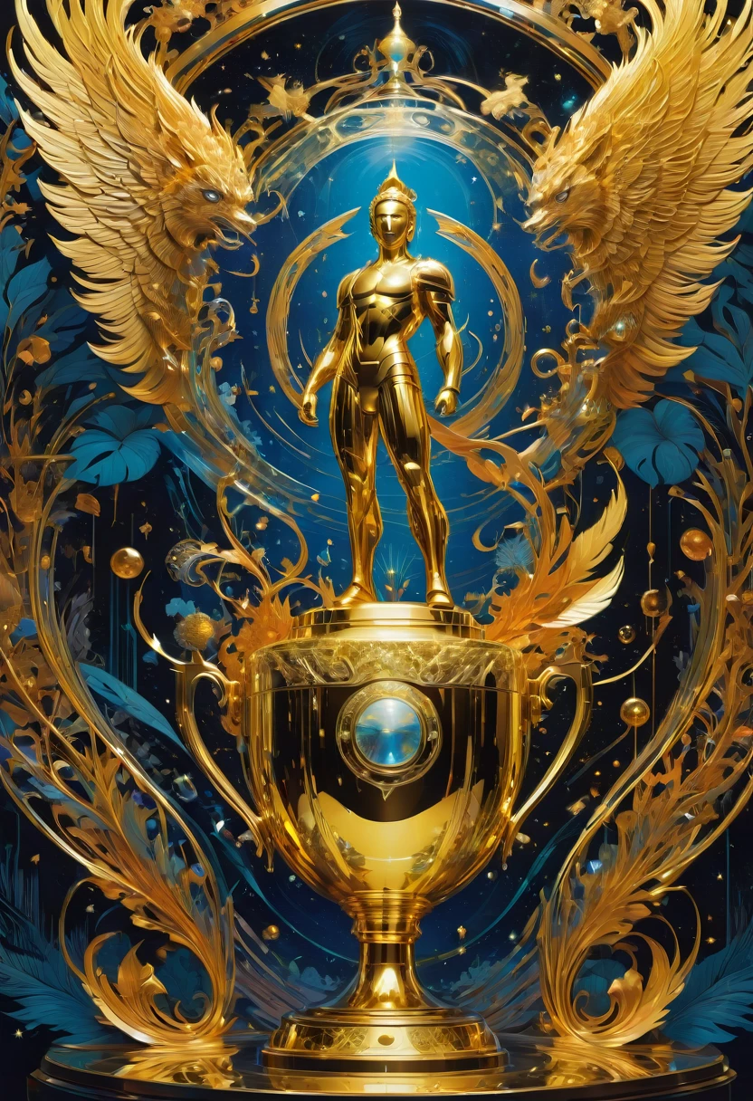 Golden Trophy, by Kilian Eng, best quality, masterpiece, very aesthetic, perfect composition, intricate details, ultra-detailed