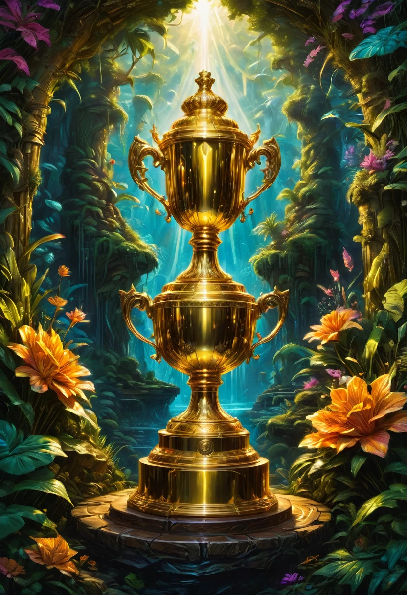 Golden Trophy, by dan mumford, best quality, masterpiece, very aesthetic, perfect composition, intricate details, ultra-detailed
