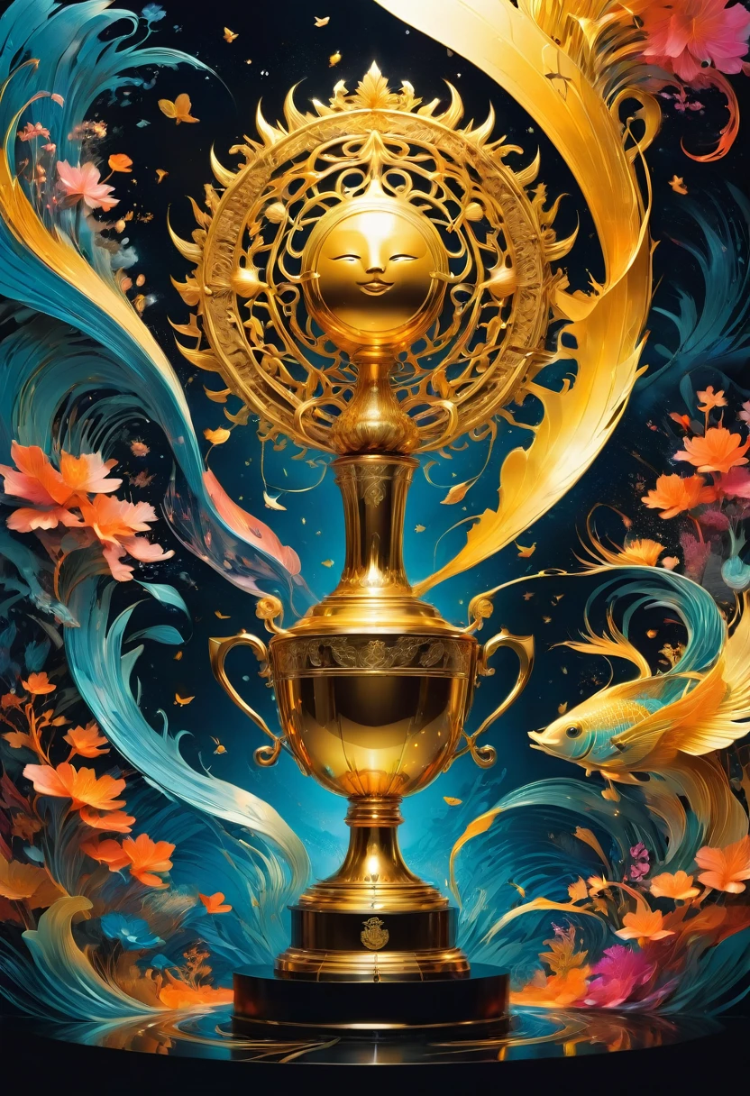Golden Trophy, by Tang Yau Hoong, best quality, masterpiece, very aesthetic, perfect composition, intricate details, ultra-detailed