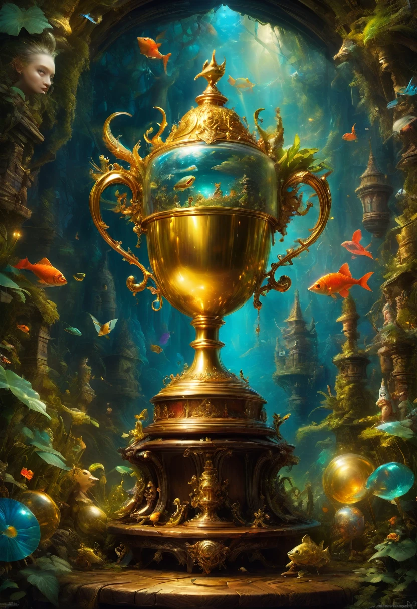 Golden Trophy, by Alexander Jansson, best quality, masterpiece, very aesthetic, perfect composition, intricate details, ultra-detailed