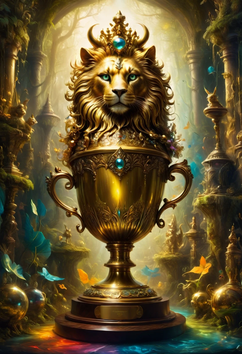 Golden Trophy, by Alexander Jansson, best quality, masterpiece, very aesthetic, perfect composition, intricate details, ultra-detailed