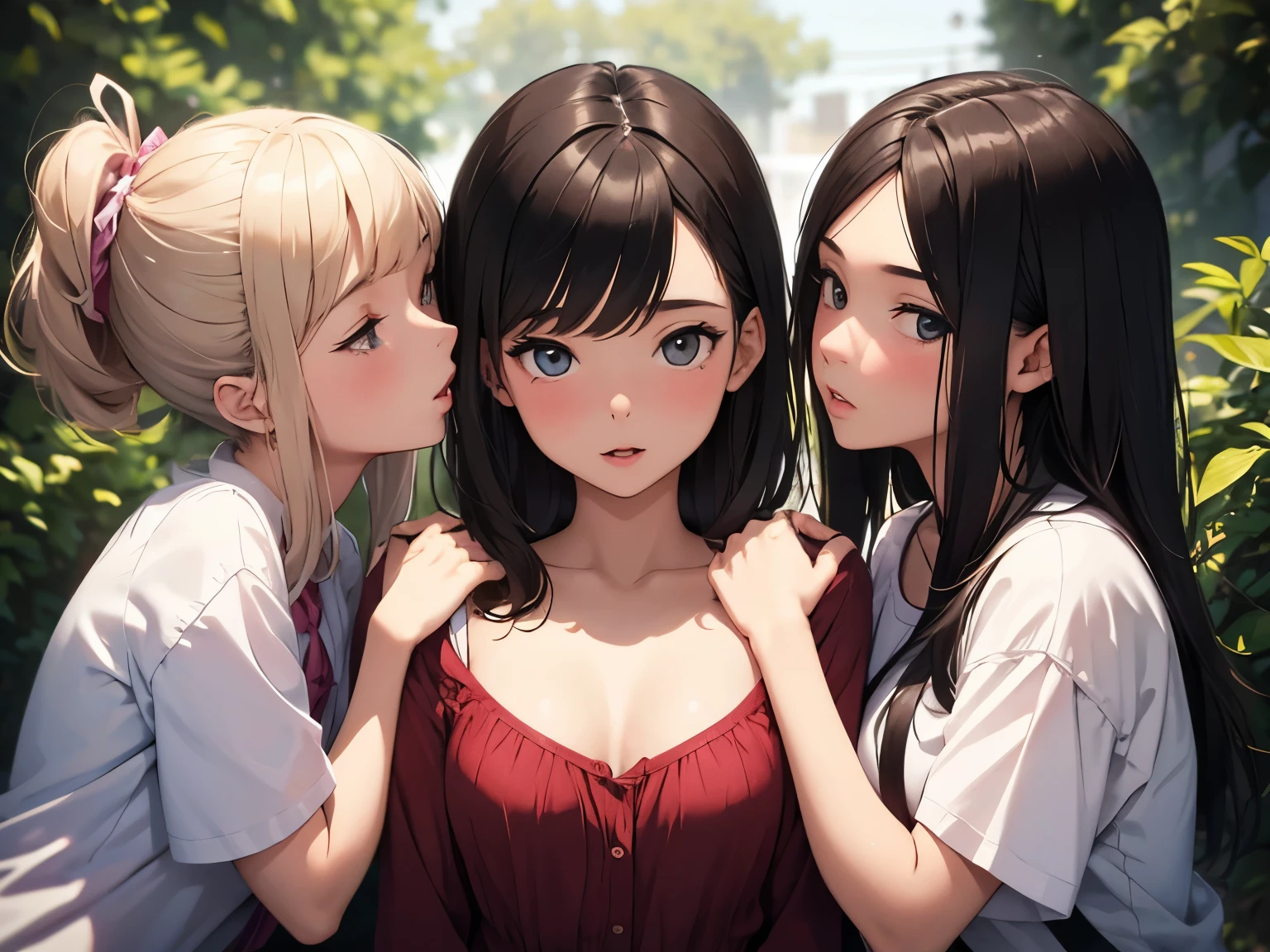 Three girls making out