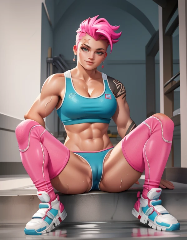 (masterpiece, best quality), intricate details,
1girl, zarya, sports bra, pink sports panties, full body, restroom, sitting, wet skin, shy, smiling, spread legs, cameltoe