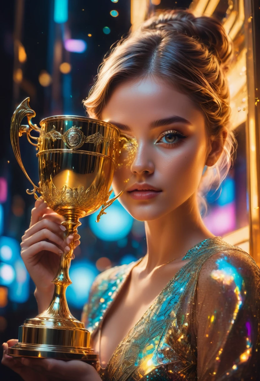 Golden Trophy, by Brandon Woelfel, best quality, masterpiece, very aesthetic, perfect composition, intricate details, ultra-detailed