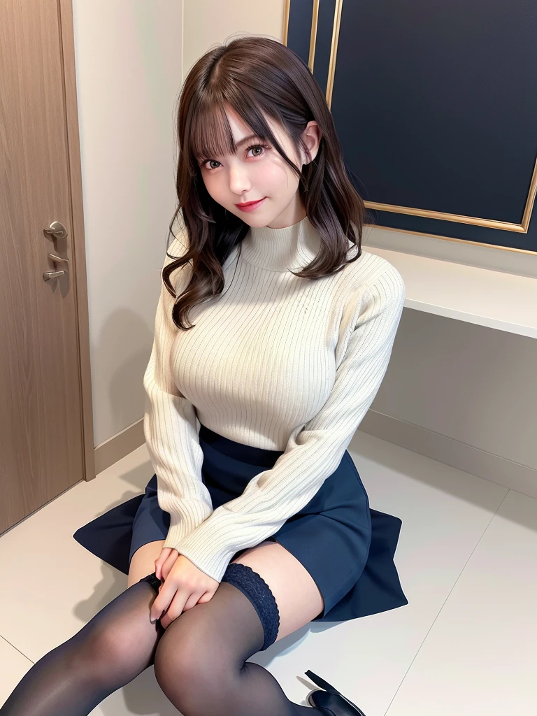 masutepiece, Best Quality, Illustration, Ultra-detailed, finely detail, hight resolution, 8K Wallpaper, Perfect dynamic composition, Beautiful detailed eyes,short bob, mid-chest, Natural Color Lip, Random and sexy poses,Smile,26 years girl、Colossal tits、Examination room、Red High-Neck Sweater: A cozy red sweater with a high neckline, perfect for chilly days. It adds warmth and style to your ensemble. Navy Blue Pencil Skirt: A classic and elegant choice. The pencil skirt typically falls just below the knee, creating a flattering silhouette1. Sheer Stockings: These delicate stockings add a touch of sophistication. They’re lightweight and perfect for pairing with skirts or dresses.doctor coat Blue High-Heeled Shoes: Elevate your look with blue high-heeled shoes. They elongate your legs and add a polished touch. Brown Hair: Your natural hair color complements the overall outfit. It’s versatile and goes well with various styles. White Coat (Like a Doctor): The white coat adds a professional touch, reminiscent of a doctor’s attire. It’s a symbol of authority and expertise.