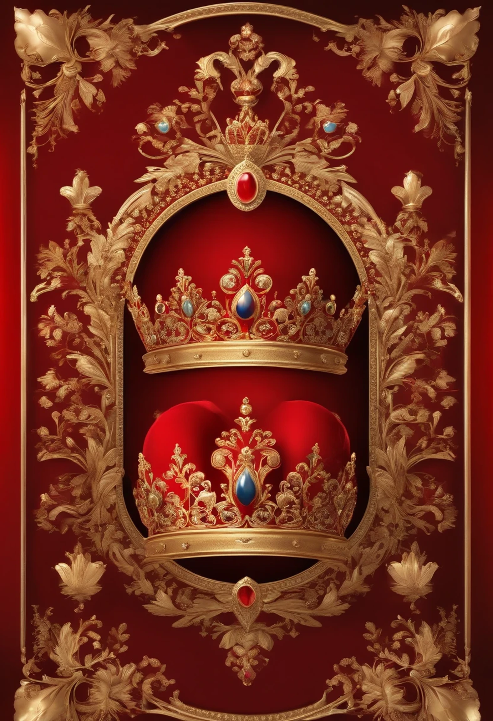 (best quality,highres:1.2),(realistic:1.37),(detailed:1.1),red colored,velvet fabric,crown at the back,bright red backdrop,ornate design,shimmering jewels,regal and intricate,stunning craftsmanship,dainty gemstones,royalty,exquisite details,rich red hues,luxurious velvet material,royal insignia,vivid and vibrant colors,impeccable artistry,elaborate ornamentation,royal elegance,traditional and opulent,glowing red light