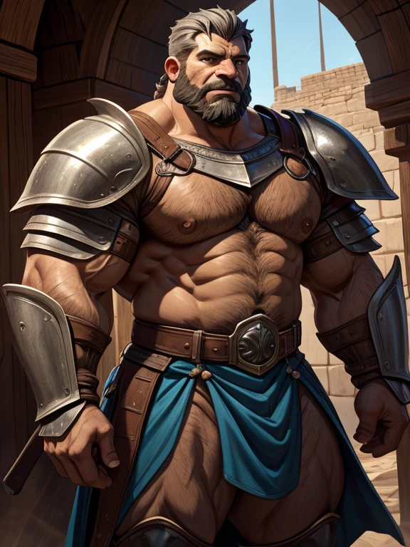 burly virile bulky man, overmuscular and musclebound, bulging veiny muscles, broad shoulders, wide chest, overly thick arms and legs, thick body, a hulking figure with swelling muscles, a long bushy beard, grey hair, a knight wearing armor, high detail, medieval fantasy, realistic, dramatic lighting, dynamic pose, armor details, by Greg Rutkowsky and Boris Vallejo, 4k resolution