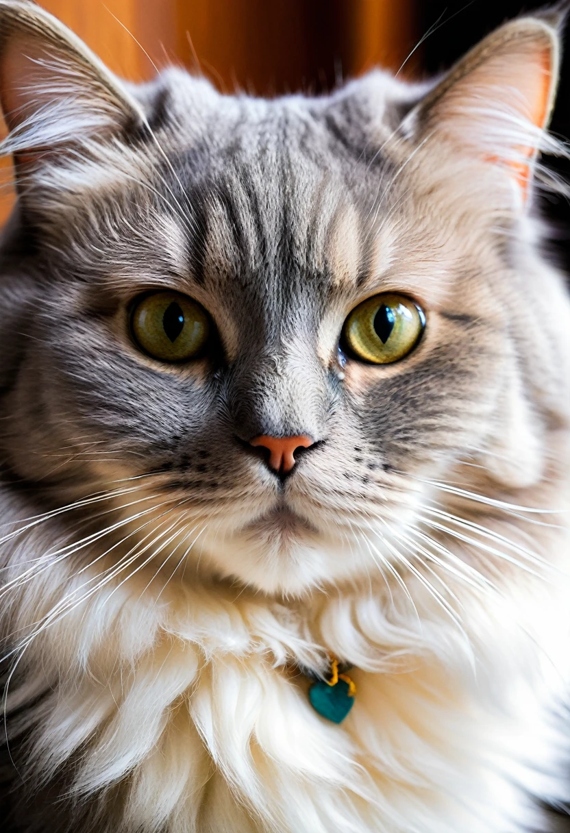 Gray cat head, fluffy and cute