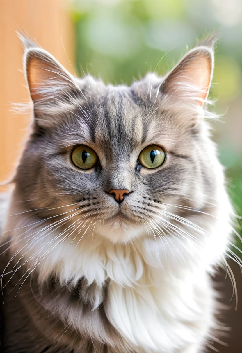 Gray cat head, fluffy and cute