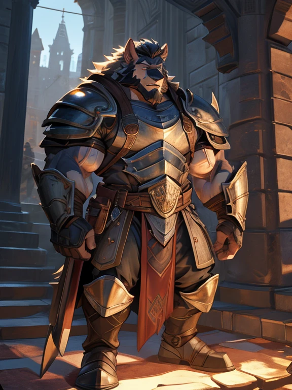 burly virile bulky man, overmuscular and musclebound, bulging veiny muscles, broad shoulders, wide chest, overly thick arms and legs, thick body, a hulking figure with swelling muscles, a long bushy beard, grey hair, a knight wearing armor, high detail, medieval fantasy, realistic, dramatic lighting, dynamic pose, armor details, by Greg Rutkowsky and Boris Vallejo, 4k resolution