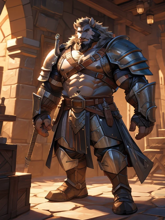 burly virile bulky man, overmuscular and musclebound, bulging veiny muscles, broad shoulders, wide chest, overly thick arms and legs, thick body, a hulking figure with swelling muscles, a long bushy beard, grey hair, a knight wearing armor, high detail, medieval fantasy, realistic, dramatic lighting, dynamic pose, armor details, by Greg Rutkowsky and Boris Vallejo, 4k resolution