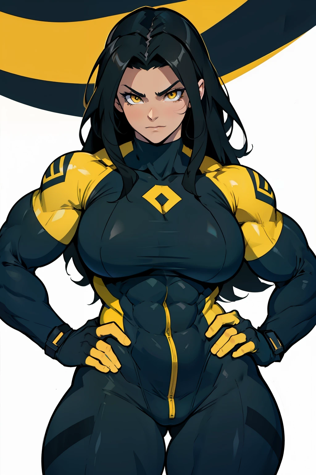 muscular muscular muscular large breasts large breasts large breasts thick thick thick black hair yellow eyes pale skin long hair skintight