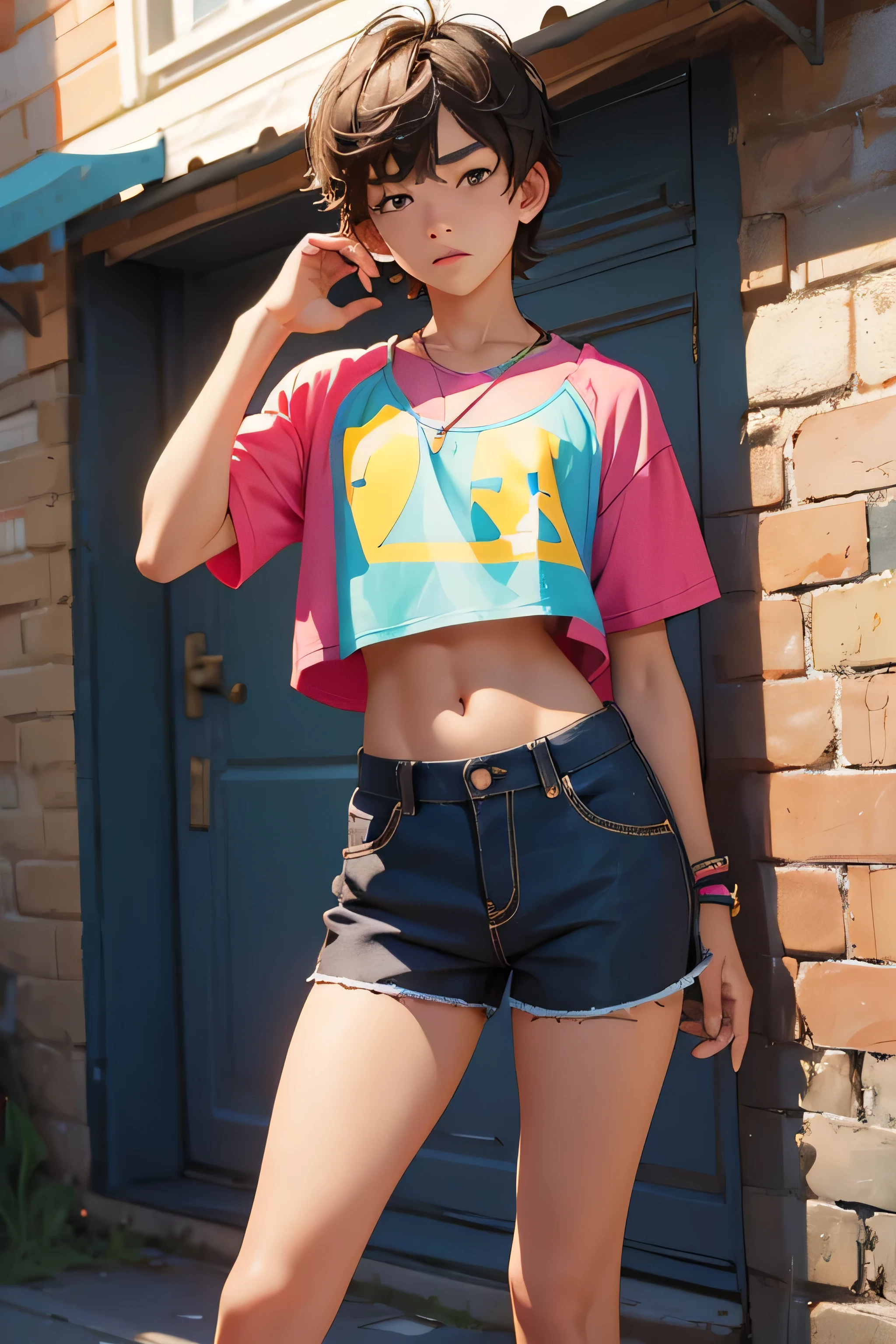 boy 14 yy wears a crop top and too very short shorts,