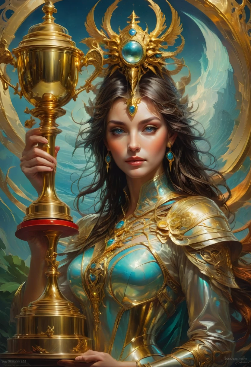 Golden Trophy, by Peter Mohrbacher, best quality, masterpiece, very aesthetic, perfect composition, intricate details, ultra-detailed