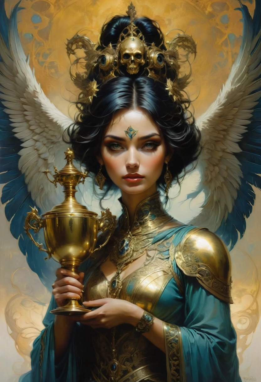 Golden Trophy, by Gerald Brom, best quality, masterpiece, very aesthetic, perfect composition, intricate details, ultra-detailed